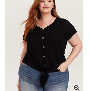 BLACK SLUB TIE-FRONT DOLMAN MIDI TOP